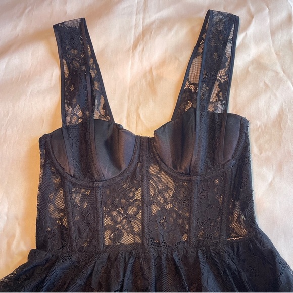 NEW! Fleur Du Mal- Black Flare Lace Mini Dress Size 0 See Through LBD - Picture 3 of 10